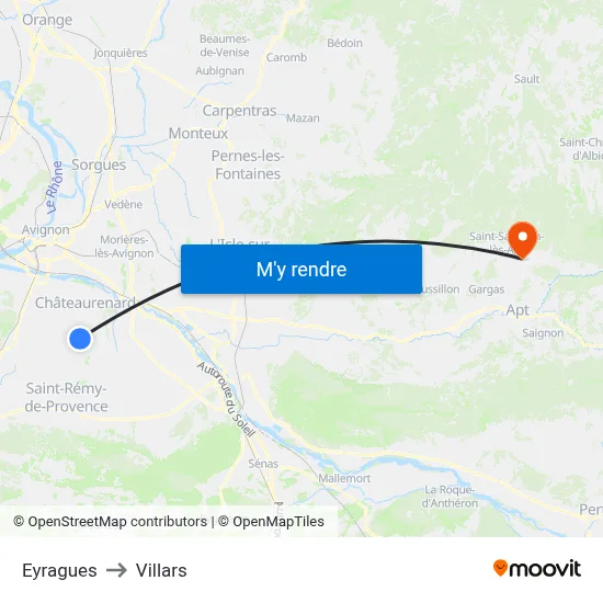 Eyragues to Villars map