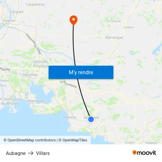 Aubagne to Villars map