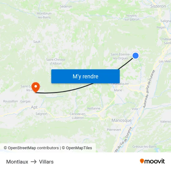 Montlaux to Villars map