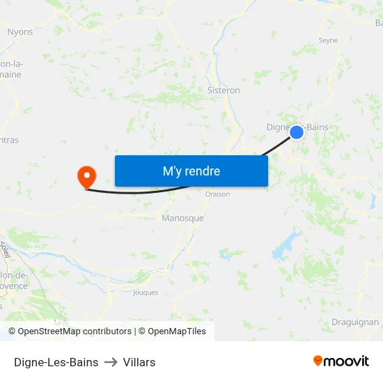 Digne-Les-Bains to Villars map