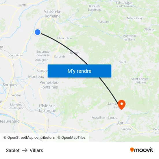 Sablet to Villars map