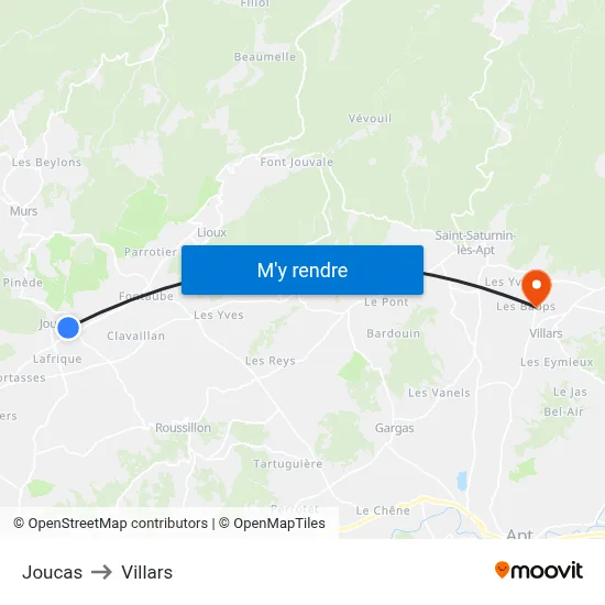 Joucas to Villars map