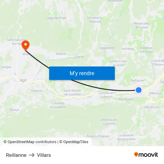 Reillanne to Villars map