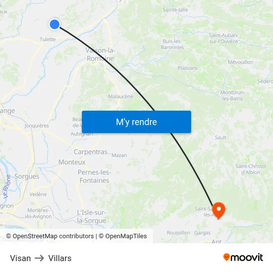 Visan to Villars map
