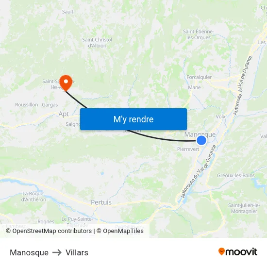 Manosque to Villars map