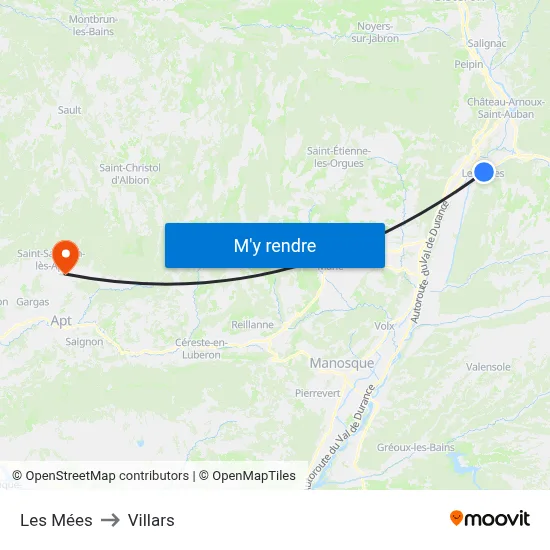 Les Mées to Villars map