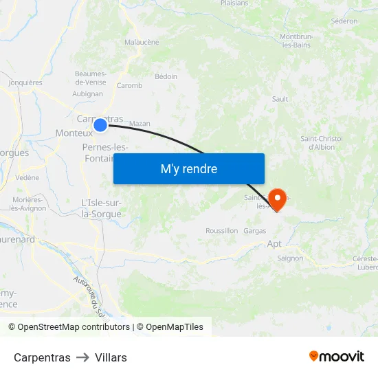 Carpentras to Villars map