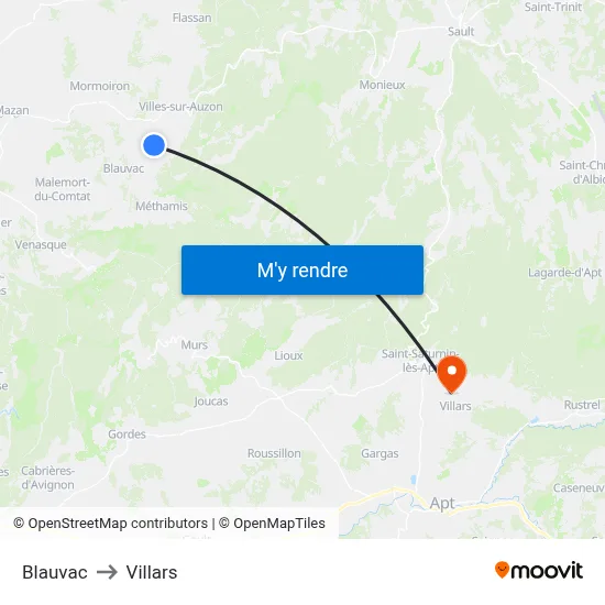 Blauvac to Villars map