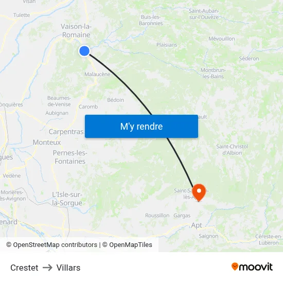 Crestet to Villars map