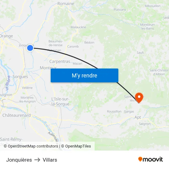 Jonquières to Villars map