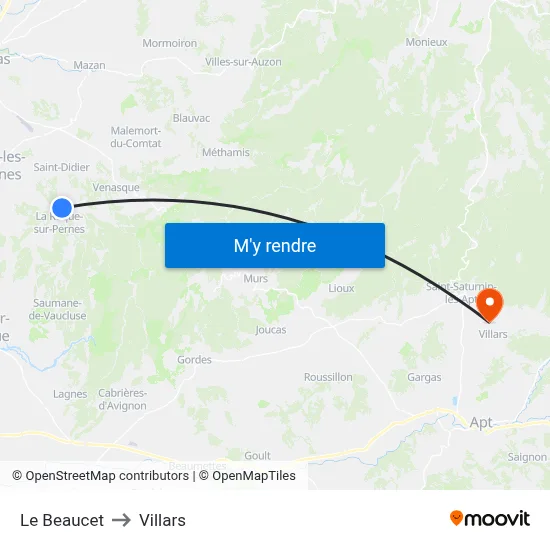 Le Beaucet to Villars map