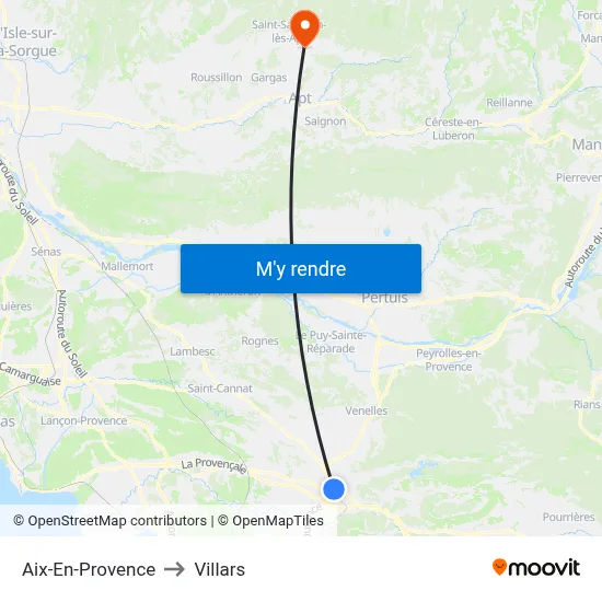 Aix-En-Provence to Villars map