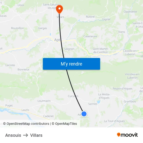 Ansouis to Villars map