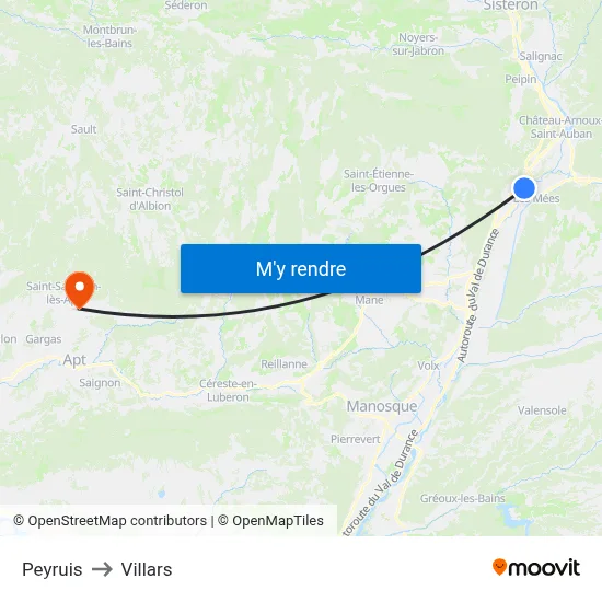 Peyruis to Villars map