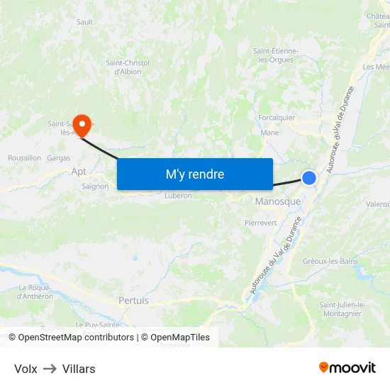 Volx to Villars map