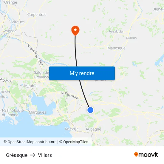 Gréasque to Villars map