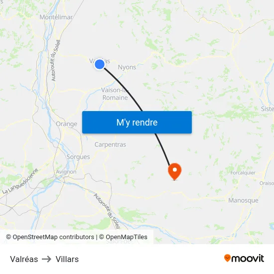 Valréas to Villars map