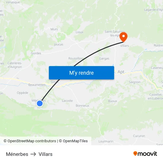 Ménerbes to Villars map