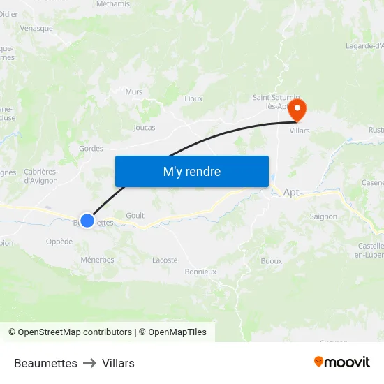 Beaumettes to Villars map