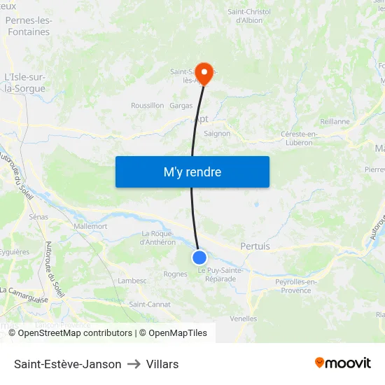 Saint-Estève-Janson to Villars map