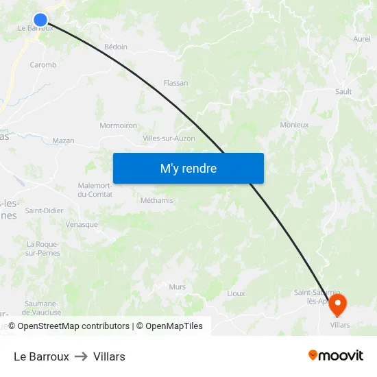 Le Barroux to Villars map