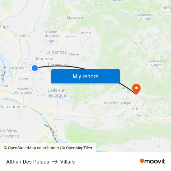 Althen-Des-Paluds to Villars map