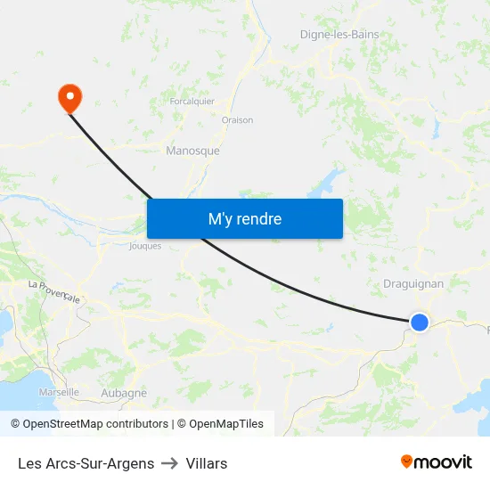 Les Arcs-Sur-Argens to Villars map