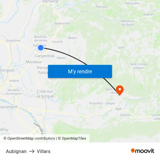 Aubignan to Villars map