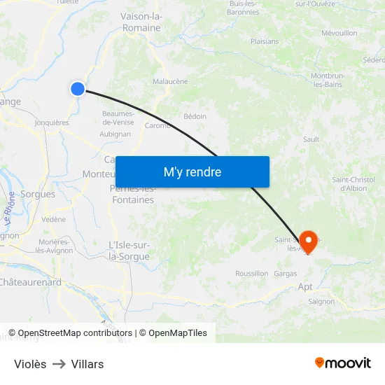 Violès to Villars map