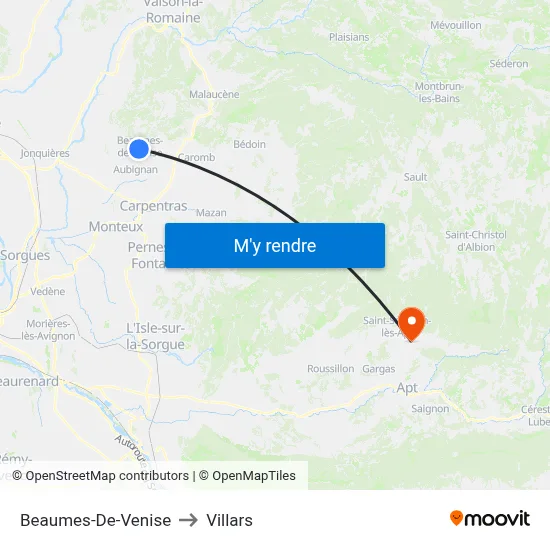 Beaumes-De-Venise to Villars map