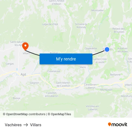 Vachères to Villars map