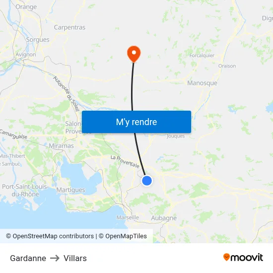 Gardanne to Villars map