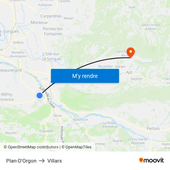 Plan-D'Orgon to Villars map