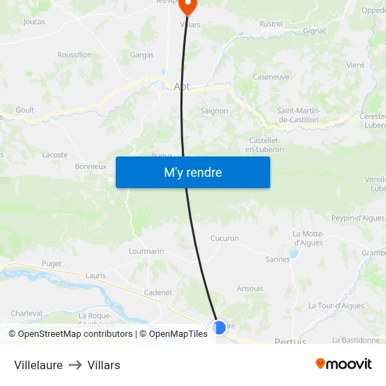 Villelaure to Villars map