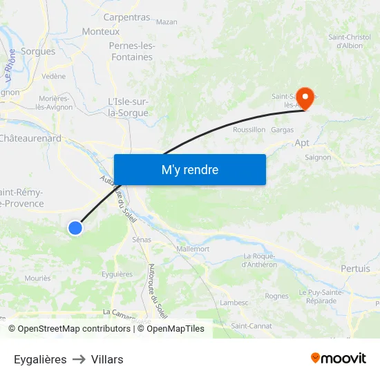 Eygalières to Villars map