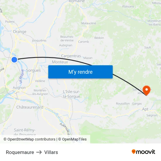 Roquemaure to Villars map