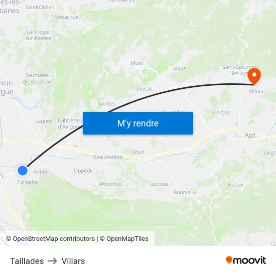 Taillades to Villars map
