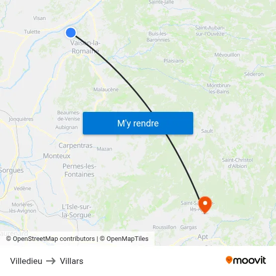 Villedieu to Villars map