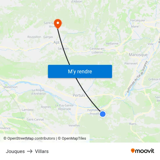 Jouques to Villars map