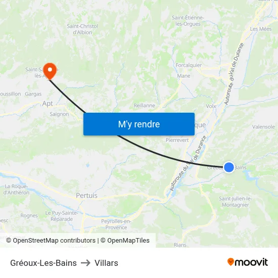 Gréoux-Les-Bains to Villars map