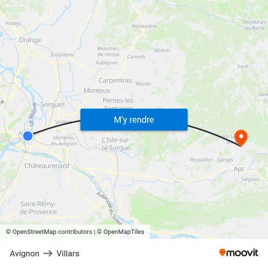 Avignon to Villars map