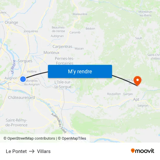 Le Pontet to Villars map