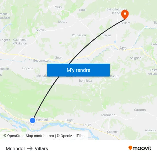 Mérindol to Villars map