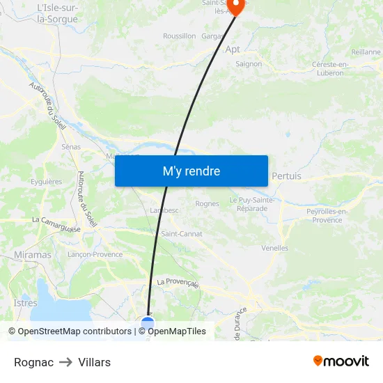 Rognac to Villars map