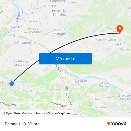 Paradou to Villars map