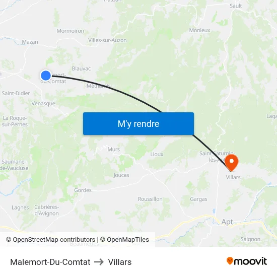 Malemort-Du-Comtat to Villars map