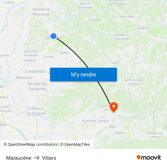 Malaucène to Villars map