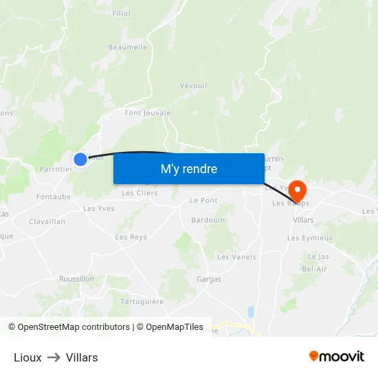 Lioux to Villars map