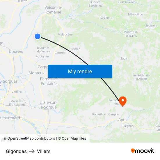 Gigondas to Villars map
