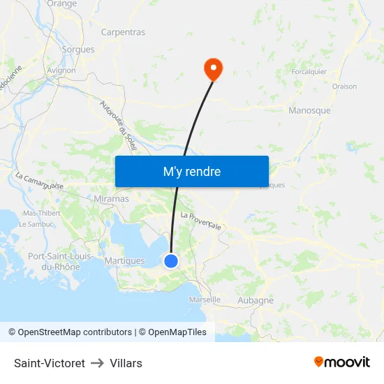 Saint-Victoret to Villars map
